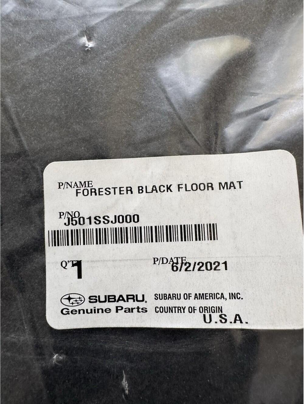 OEM 2021 Subaru Forester Black Floor Mat J501SSJ000 New Made in USA